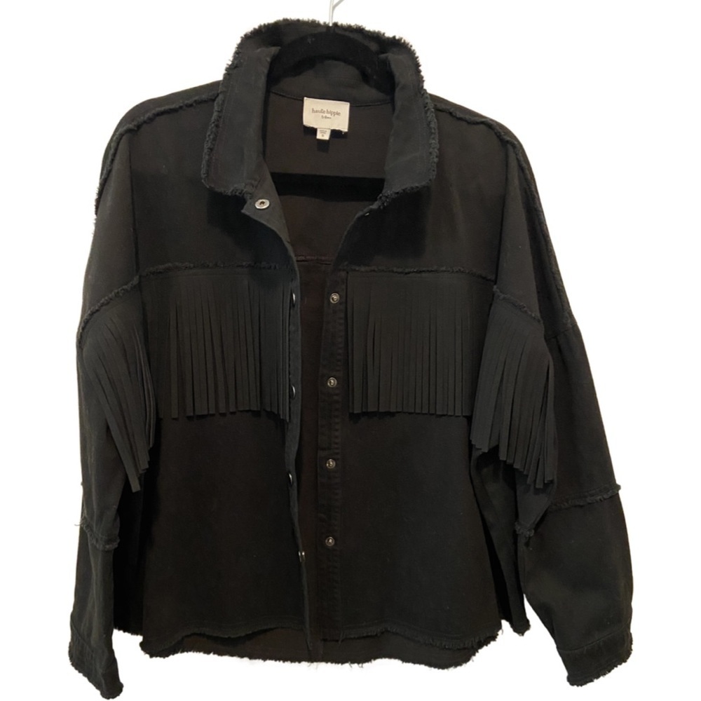 Haute Hippie Faux Suede Fringe Shirt Jacket Black Size Small